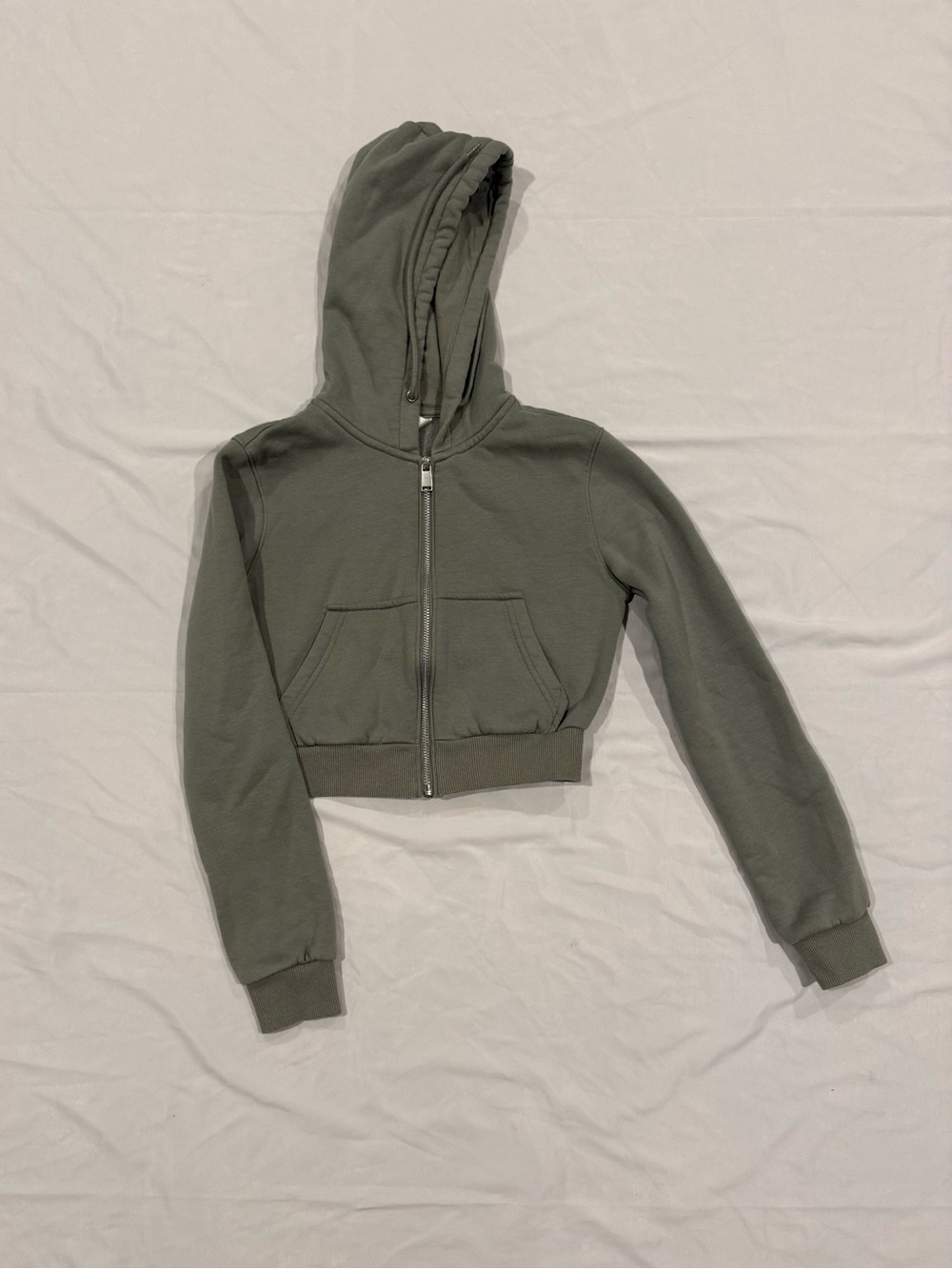 H&M Cropped Olive Green Zip-Up Bomber Hoodie